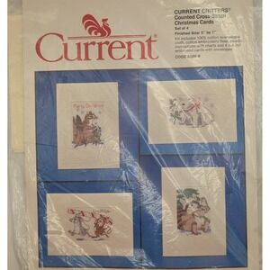 CURRENT Counted Cross Stitch Christmas Cards Kit 4 Set 5x7 DMC Cotton 6589 1987